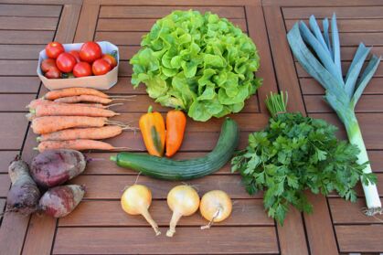 Salat, Gurke, Möhren, Tomaten, Paprika, Porree, Petersilie, Zwiebel, rote Bete GemüeseKiste KW 34, frisch, lecker, natürlich gewachsen